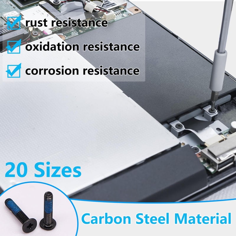 Bemaka 500PCS Laptop Screws Notebook Computer Screws Kit 20 Sizes Blue Nylok Screws M2 M2.5 M3 Laptop Replacement Computer Screws for Motherboard SSD PC Fan Hard Drive - Image 3